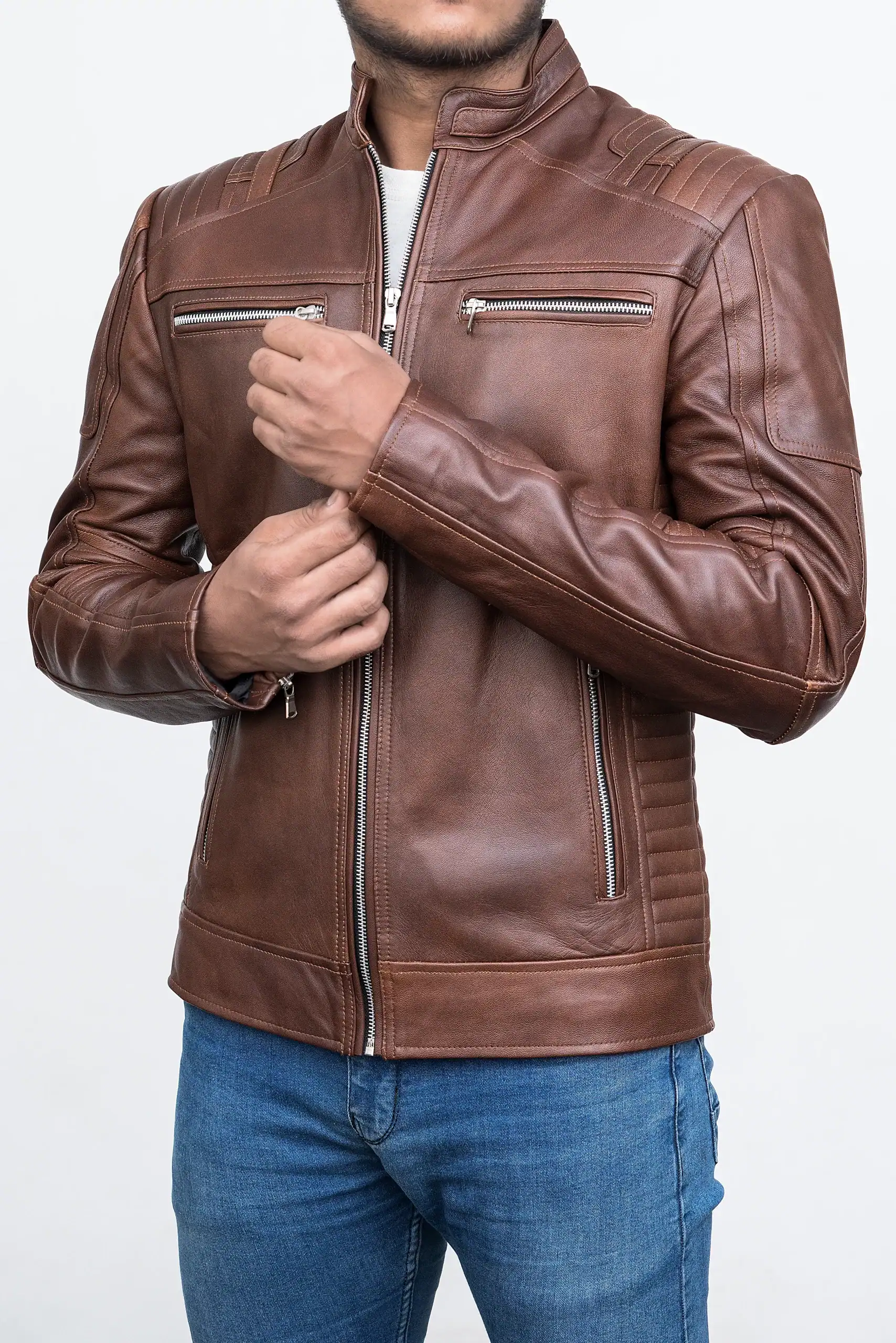 Men Vintage Distressed Leather Jacket