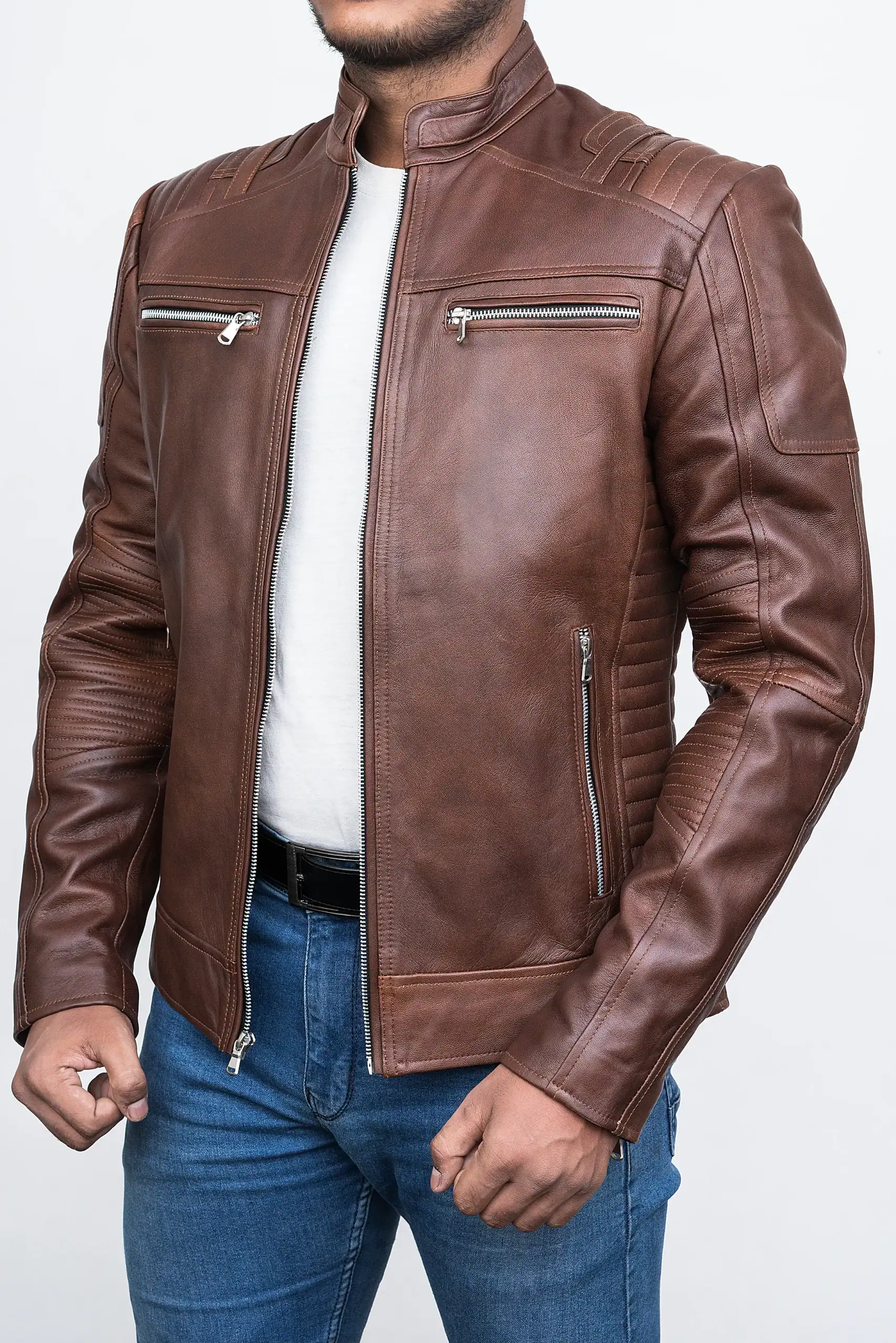 Men Vintage Distressed Leather Jacket