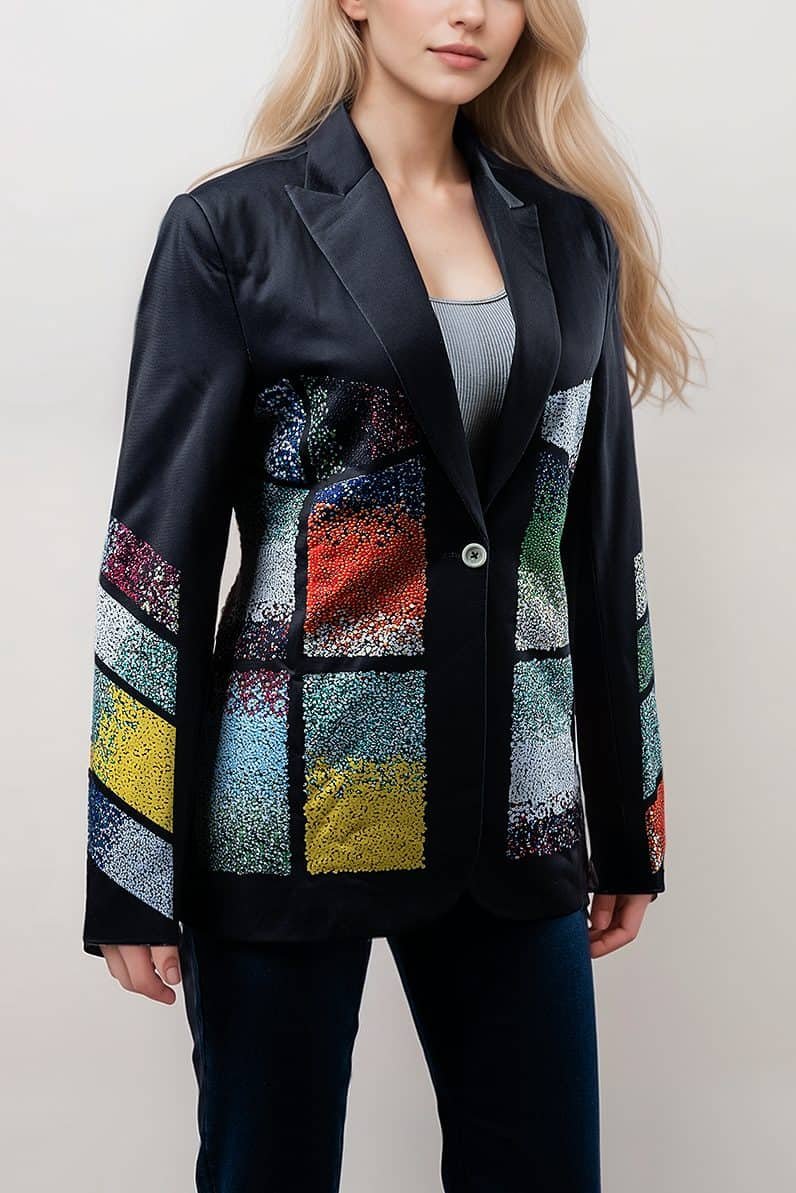 Women’s Picasso Multicolor Sequin Patchwork Black Blazer