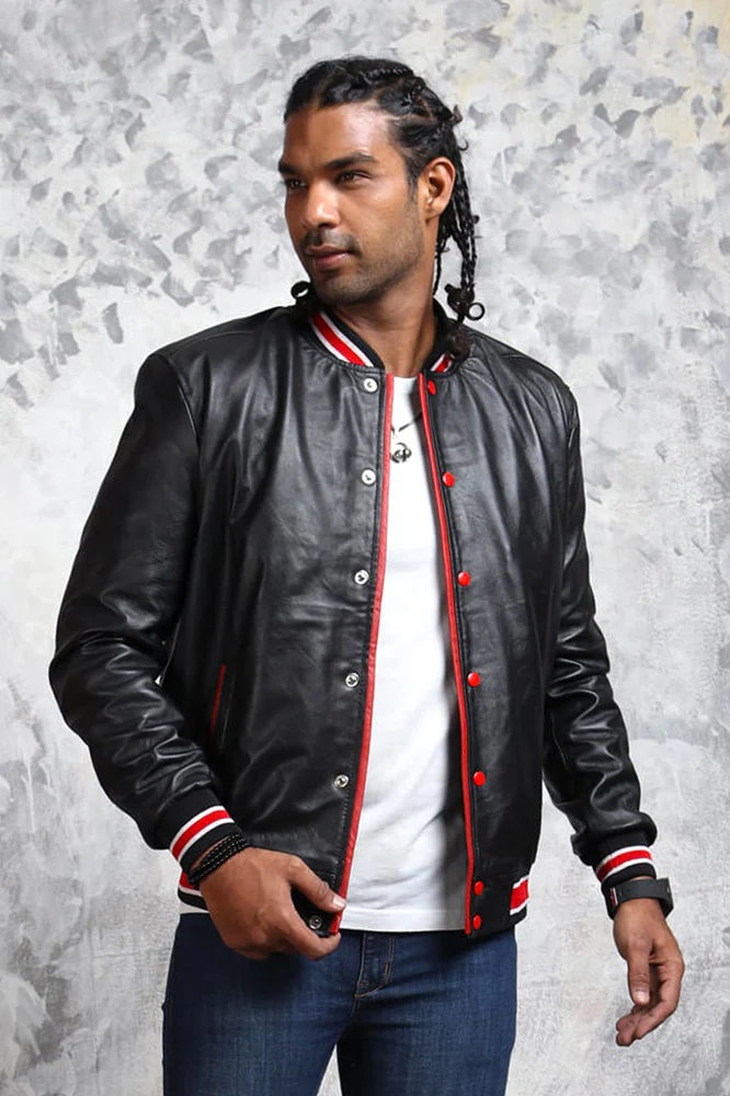Men's Black and Red Bomber Jacket