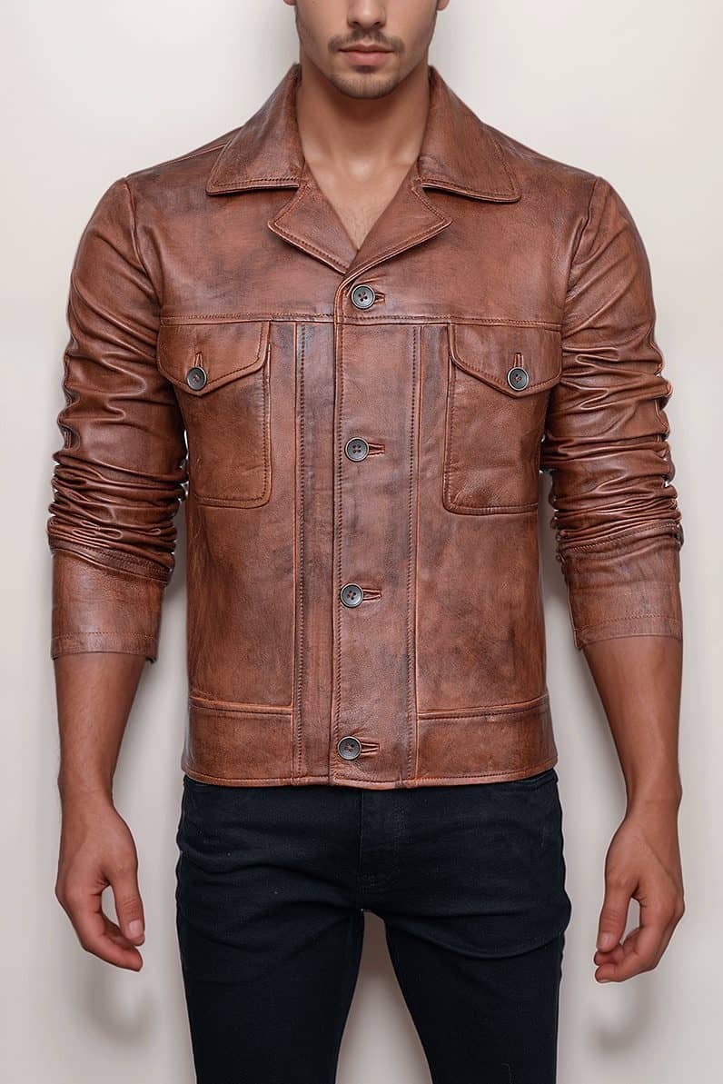 Men’s Brown Vintage Trucker Leather Jacket