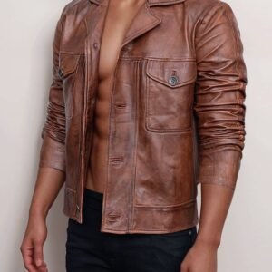 Men’s Brown Vintage Trucker Leather Jacket