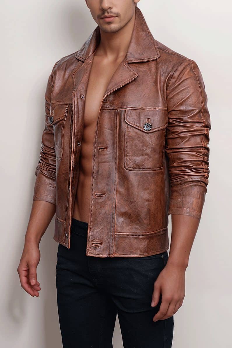 Men’s Brown Vintage Trucker Leather Jacket