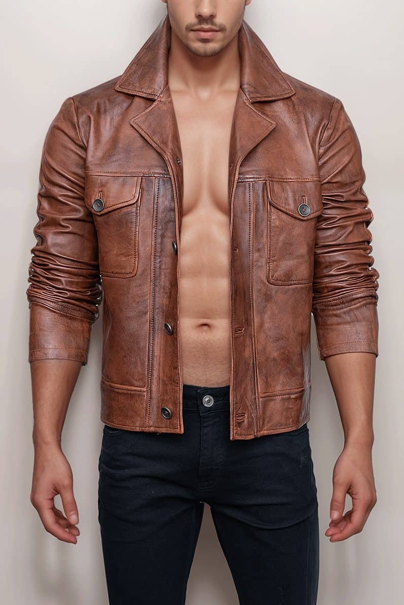 Men’s Brown Vintage Trucker Leather Jacket