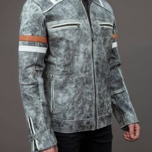Retro Distressed Grey Leather Jacket