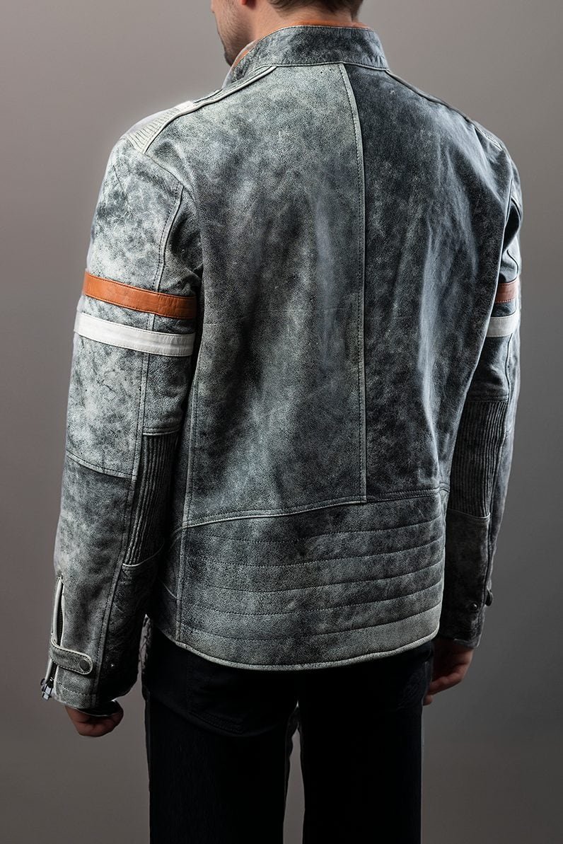 Retro Distressed Grey Leather Jacket - Image 4