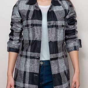 Women’s Black and White Plaid Shirt Jacket
