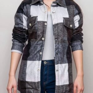 Women’s Brown and White Plaid Shirt Jacket