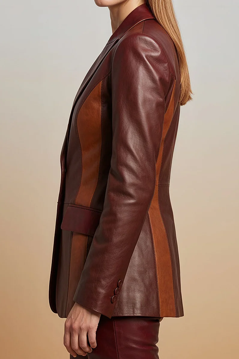 Women’s Burgundy Two Tone Lambskin Leather Blazer