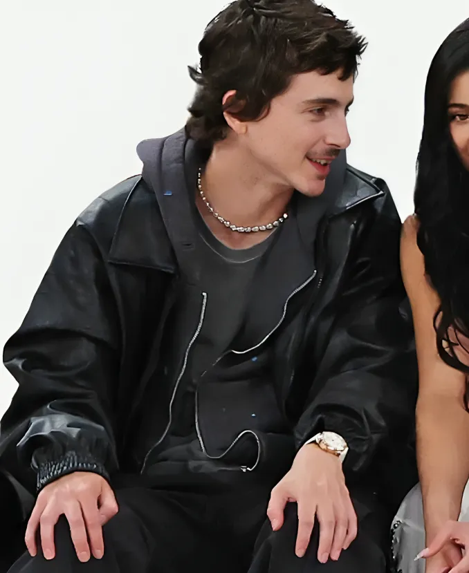 Timothee Chalamet Knicks vs Hawks Game 5 Black Jacket