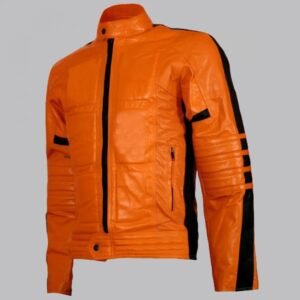 Biker Style Orange Leather Jacket