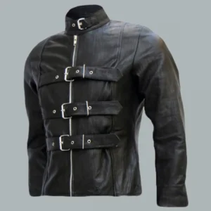 Belted Men’s Black Leather Biker Jacket