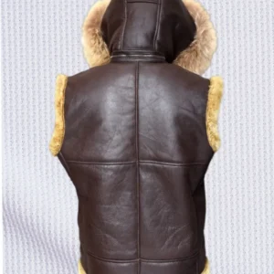 Men’s Hooded B3 Aviator Fur Shearling RAF Leather Vest